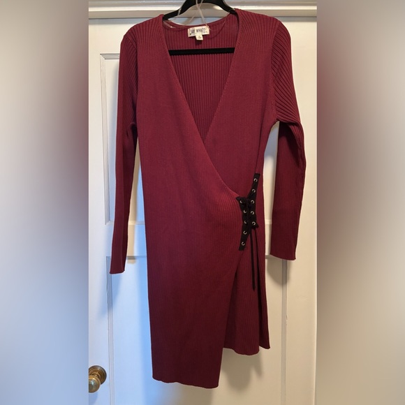 Red Knit Wrap Dress - Picture 4 of 4